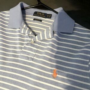 Polo ralph lauren mens custom fit baby blue and white striped shirt